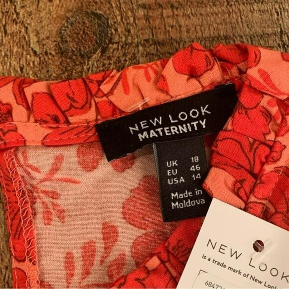 New look maternity long sleeve frills red floral mini dress -14 - Picture 5 of 9